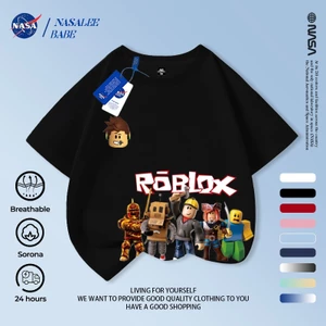 Áo thun sọc trẻ em NASA, áo thun ngắn tay in hình hoạt hình Roblox cho bé trai bé gái 2-16 tuổi mùa hè