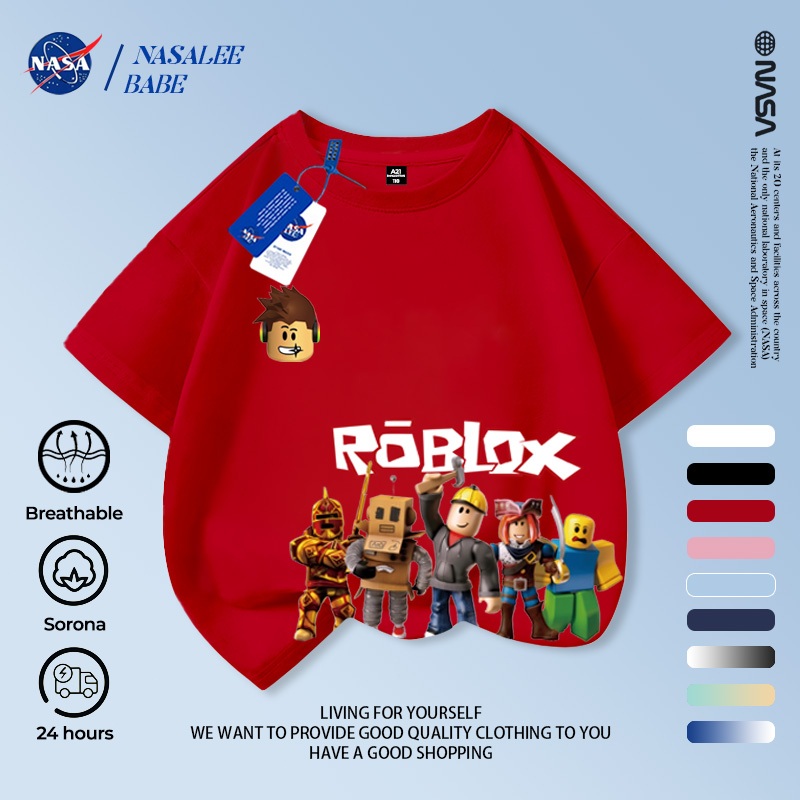 Áo thun sọc trẻ em NASA, áo thun ngắn tay in hình hoạt hình Roblox cho bé trai bé gái 2-16 tuổi mùa hè