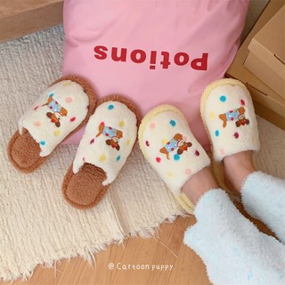 Xixitiao Dép Cotton Hoạt Hình Vui Nhộn Nữ Màu Chấm Chó Phòng Ngủ Thường Ngày Thời Trang Hộ Gia Đình
