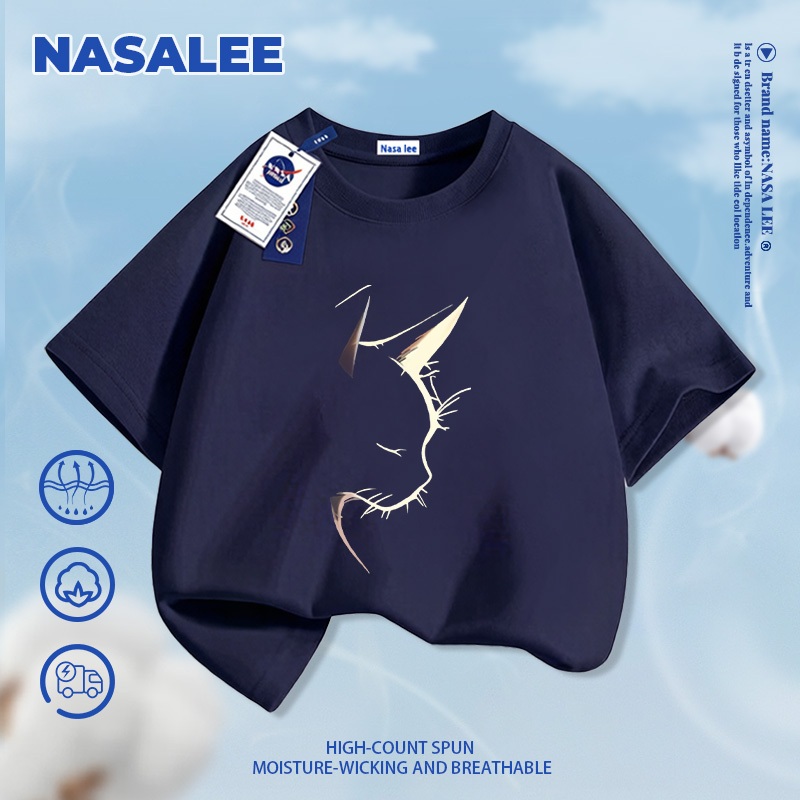 Quần short trẻ em NASA màu đen, họa tiết mèo, phong cách thoải mái, mùa hè 2026, dễ phối đồ cho bé trai và bé gái