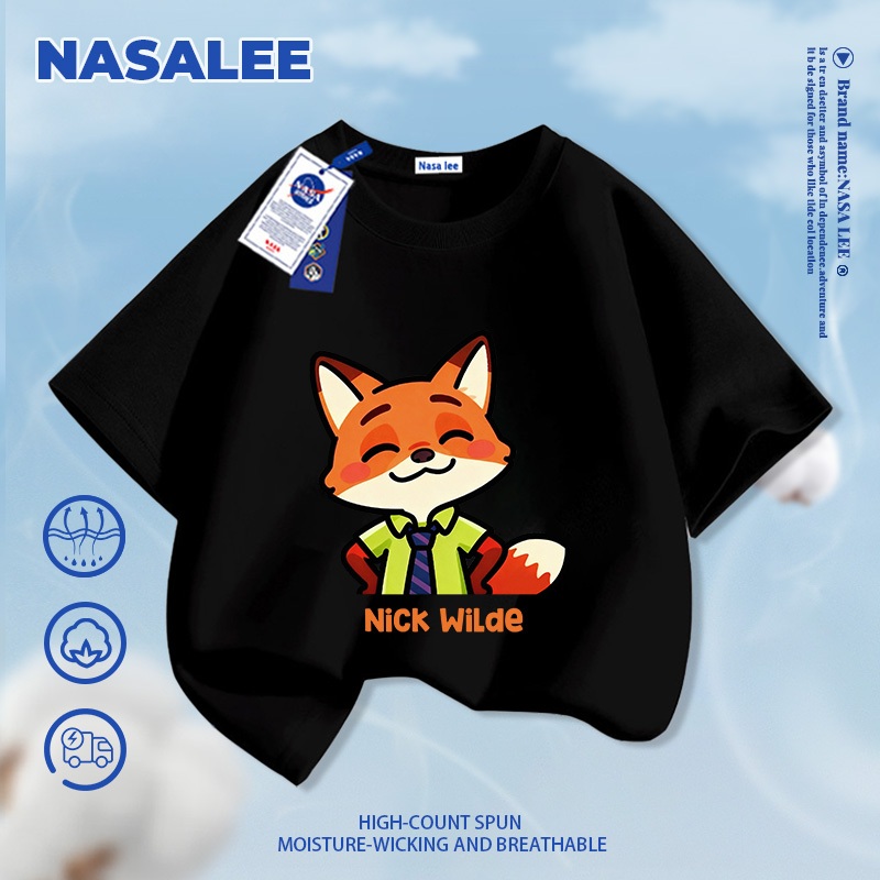 Quần short trẻ em NASA màu đen, họa tiết Nick, mùa hè 2026, thoải mái cho bé trai và bé gái