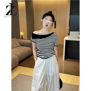ZHELIHANGFEI Áo thun ngắn tay sọc xanh