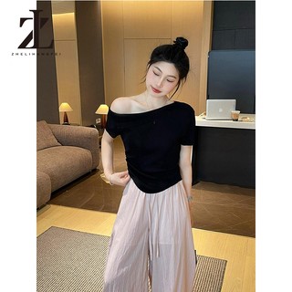 ZHELIHANGFEI Áo thun ngắn tay sọc xanh