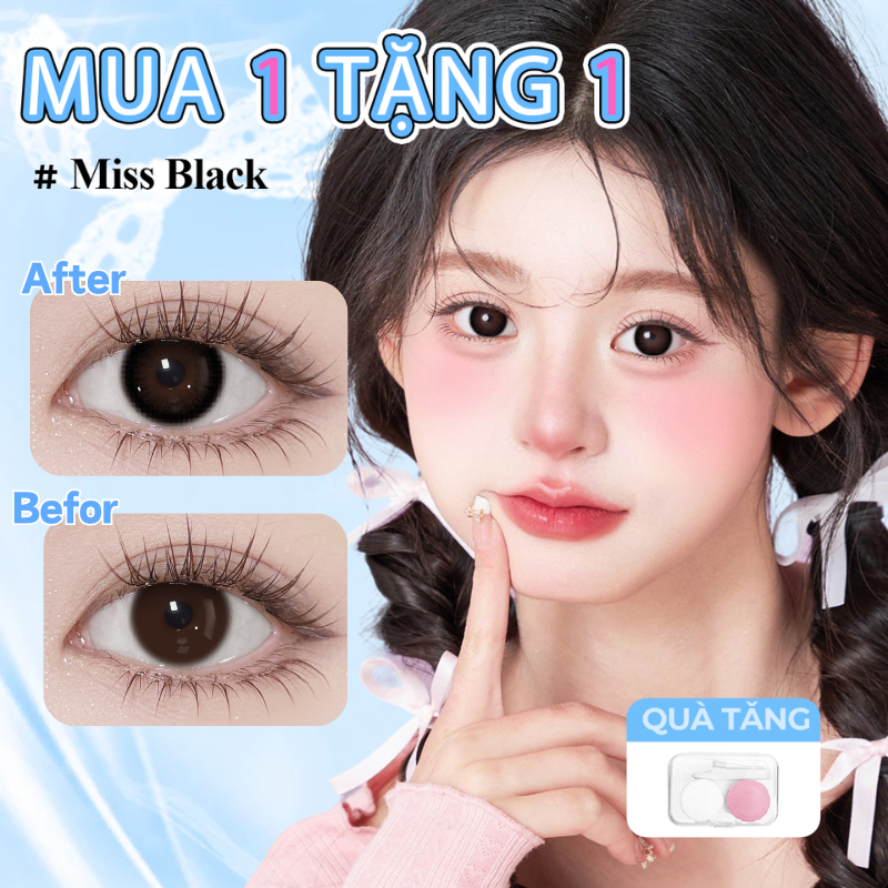 (Mua 1 tặng 1) Kính áp tròng UYAAI 0-4 độ Miss Black 14.5/14.2mm 42% Độ ẩm 6 tháng Kính áp tròng mềm