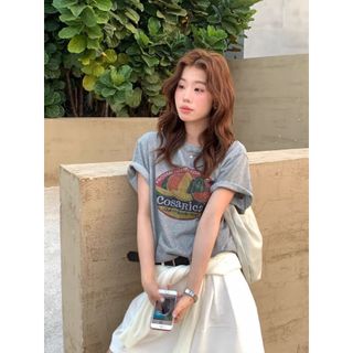 Áo thun nữ cổ tròn tay ngắn 100% cotton in hình ngộ nghĩnh