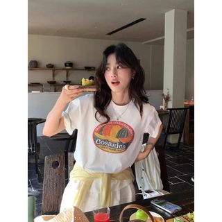 Áo thun nữ cổ tròn tay ngắn 100% cotton in hình ngộ nghĩnh