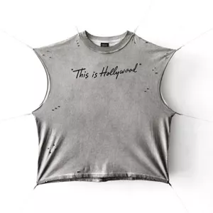 Nặng Vintage Áo Vest May Nhuộm Ngược Cổ Khâu Lập Đường May Đơn Kim Viền Dạo Phố Không Tay Top