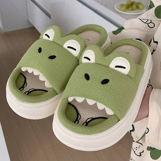 Xixitiao Dép Vải Lanh Dùng Được Cả Năm Mềm Mại Đế Dày Kiểu Dáng Khủng Long Dành Cho Cặp Đôi