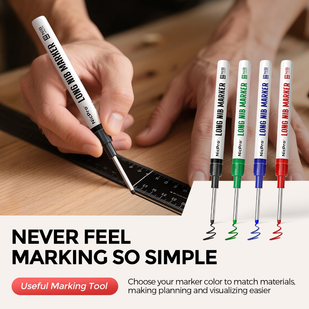 Nicpro 4 Bút Đánh Dấu Nib Dài 30 mm, Nhanh Khô Chống Thấm Nước, Dùng Cho Kim Loại Thép Ngói Thủy Tinh, Thợ Mộc