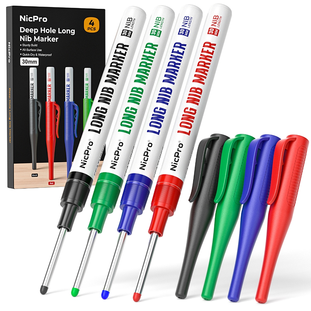 Nicpro 4 Bút Đánh Dấu Nib Dài 30 mm, Nhanh Khô Chống Thấm Nước, Dùng Cho Kim Loại Thép Ngói Thủy Tinh, Thợ Mộc