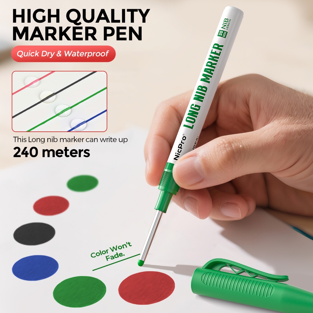 Nicpro 4 Bút Đánh Dấu Nib Dài 30 mm, Nhanh Khô Chống Thấm Nước, Dùng Cho Kim Loại Thép Ngói Thủy Tinh, Thợ Mộc