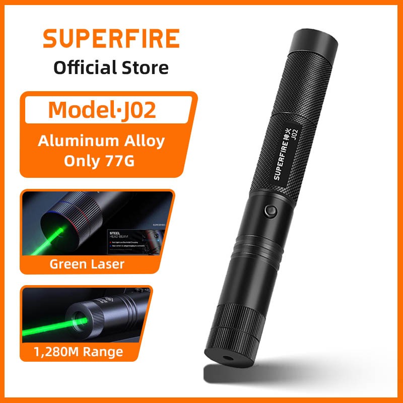 SUPERFIRE Mới J02 Laser Đèn Pin USB Sạc Con trỏ Hợp kim nhôm Đèn pin xanh