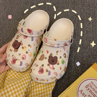 XIXITIAO Sandal Đế Bằng Nữ 2026 Họa Tiết Hoạt Hình Dễ Thương Kiểu Dáng Đế Xuồng Thích Hợp Cho Mùa Hè