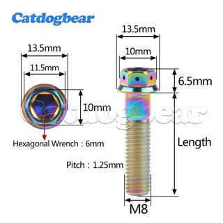 Catdogbear Bu Lông Titan các kích cỡ từ 20mm đến 60mm, mặt bích đầu dây buộc dành cho xe máy phanh đĩa