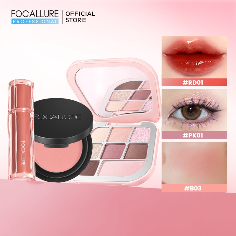 Bộ trang điểm 3 mảnh Focallure: Bảng phấn mắt + Phấn má hồng + Son bóng | BigBuy360 - bigbuy360.vn