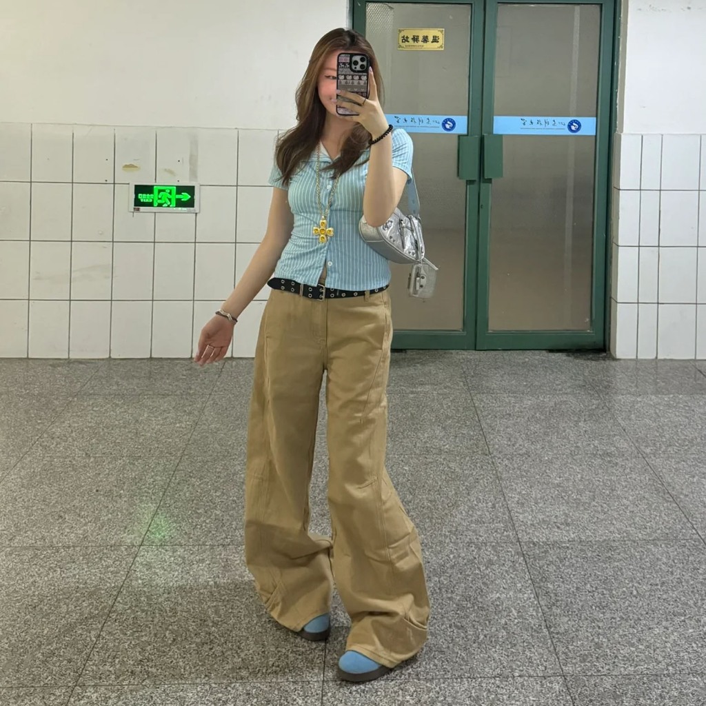 Okdk-áo sơ mi sọc cổ áo có cổ cài nút dành cho nữ
