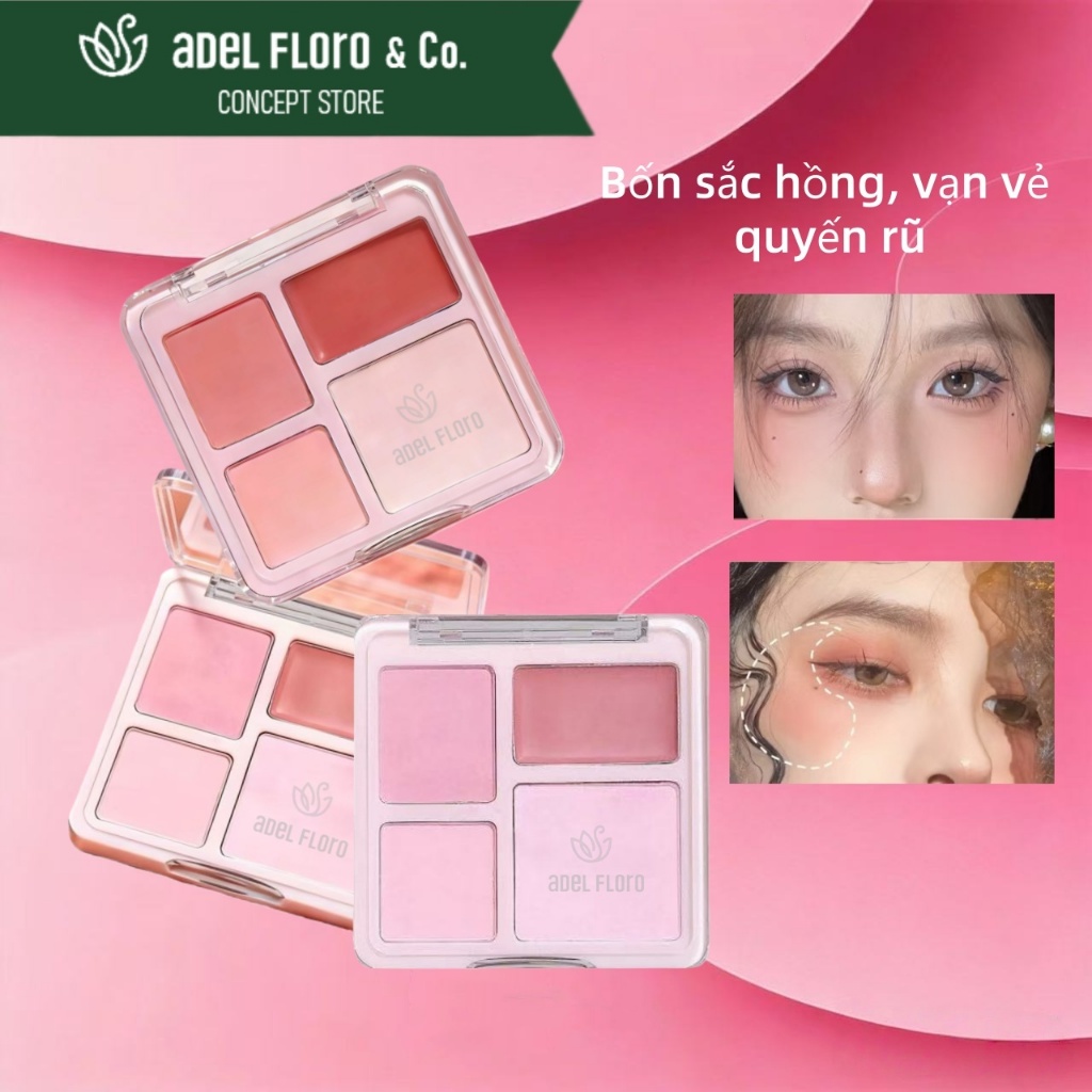 🍑【Adel Floro &Co.】Bảng Phấn Má Hồng 4 Màu| Tạo Khối Nhẹ, Highlight Tự Nhiên, Mịn Không Vón &Lâu Trôi
