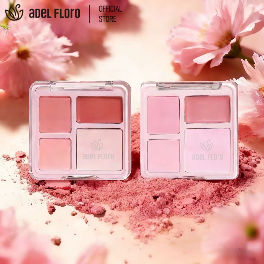 🍑【Adel Floro &Co.】Bảng Phấn Má Hồng 4 Màu| Tạo Khối Nhẹ, Highlight Tự Nhiên, Mịn Không Vón &Lâu Trôi