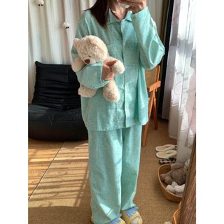 Nông thôn Fengyun Duo Bộ Đồ Ngủ Cotton Nữ Dài Tay Cardigan Hoa Nhà Quần Áo Hai Mảnh Bộ