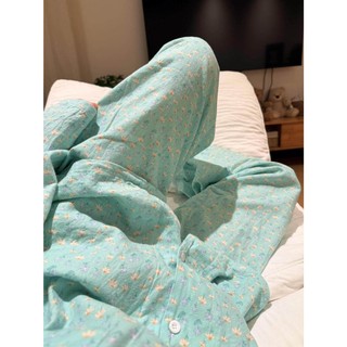 Nông thôn Fengyun Duo Bộ Đồ Ngủ Cotton Nữ Dài Tay Cardigan Hoa Nhà Quần Áo Hai Mảnh Bộ