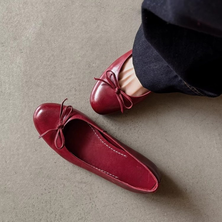 Giày Nữ Flat Mary Jane 2026 Giày Ba Lê Chống Trơn Trượt Màu Đỏ Giày Đơn Nữ