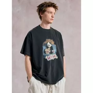 26SS Panda MeTime In Vintage Giặt Đau Khổ Áo Thun Tay Ngắn Thường Ngày