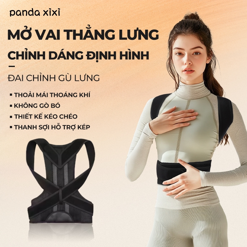 【Panda Xixi】Đai Chống Gù Lưng Cho Người Lớn Nẹp Điều Chỉnh Tư Thế Vai Lưng, Hỗ Trợ Cột Sống