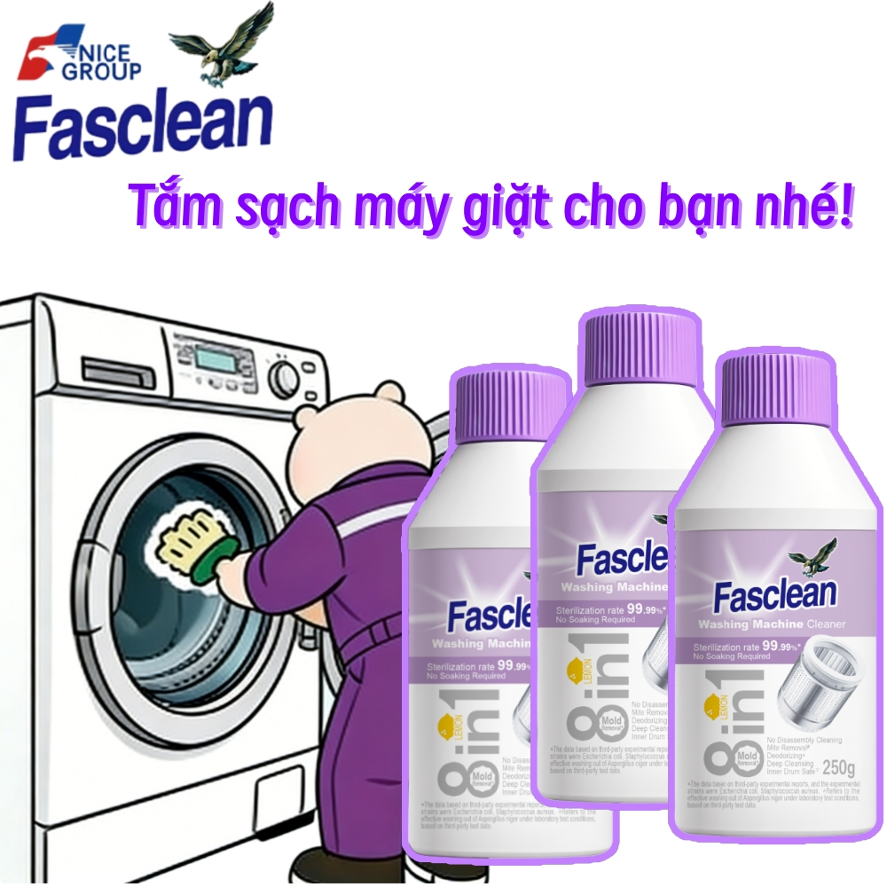 Chất tẩy rửa & khử trùng máy giặt Fascin - Không cần ngâm (250g) | Loại bỏ nấm mốc, bụi & mùi hôi