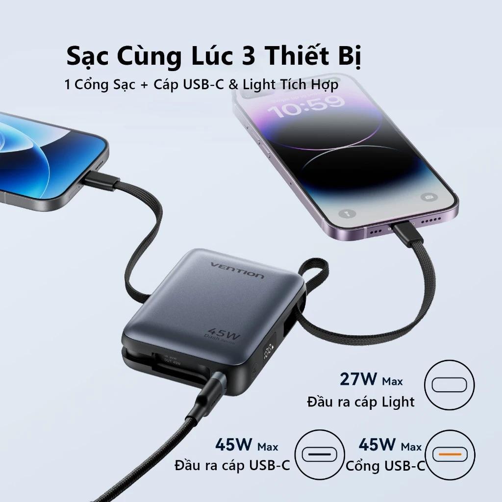 Tích hợp sẵn hai dây cáp sạc USB-C và Lightning vô cùng tiện lợi