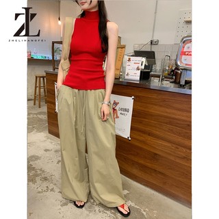 ZHELIHANGFEI Áo Vest dệt kim cổ cao màu xanh hải quân, phong cách Pháp và retro slim-fit