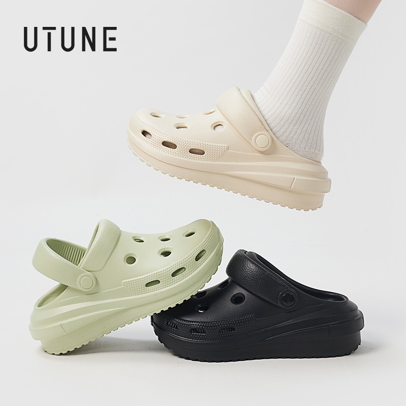 UTUNE Nữ Đi Biển Sandal Ngoài Trời 6.5 cm Đáy Dày Trọng Lượng Nhẹ Lỗ Dép Phẳng Unisex Dép Thường Ngày