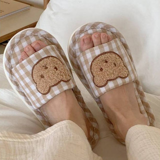 XITIAO Dép Lê Nữ Bằng Vải Lanh Mới Đế Mềm Họa Tiết Gấu Kẻ Caro Dễ Thương Phù Hợp Cho Mọi Mùa