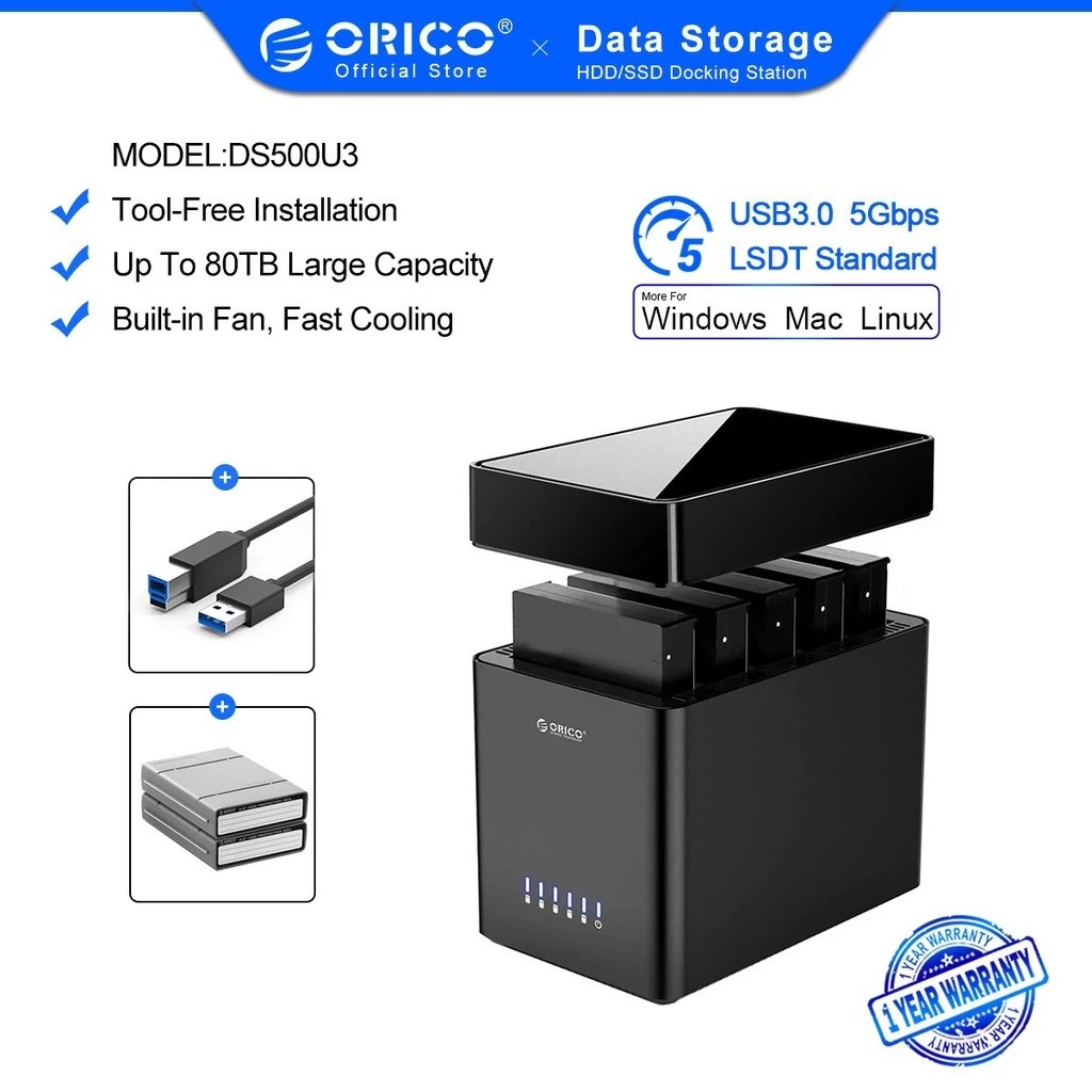 ORICO DS500 Series hdd Docking Station 3,5 inch 5 Bay Vỏ ổ cứng SATA sang USB3.0 / Type-C | BigBuy360 - bigbuy360.vn