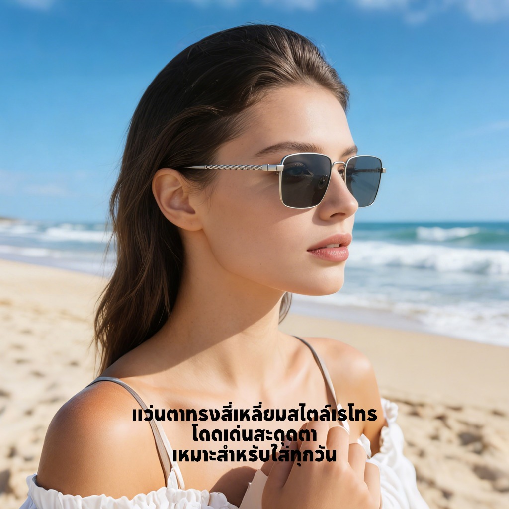 Cyxus  Kính râm gọng vuông cổ điển Cyxus, tròng kính màu nâu, unisex, thời trang và đa năng, gọng kim loại 1366