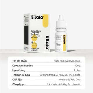 Kilala Nước Nhỏ Mắt Lens Kính Áp Tròng/ Nước Mắt Nhân Tạo, Nước Dưỡng Ẩm Mắt 10ML