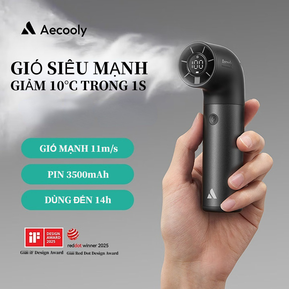 Aecooly Aero Pro Quạt Cầm tay sạc Quạt mini cầm tay , led Màn Hình vỏ bảo vệ mini Turbo mạnh mẽ, tốc độ cao 19000 vòng / phút, Thời gian làm mát tối đa 14 giờ, led Màn Hình , Túi xách du lịch nhỏ cá nhân có thể sạc lại