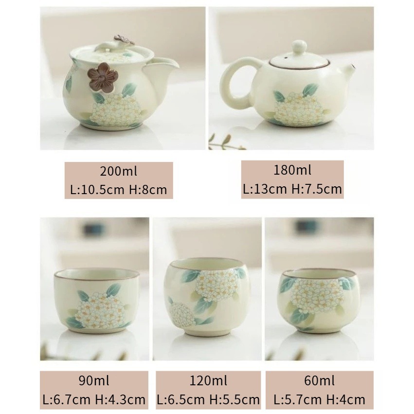 ✨Gốm Ru Lò Ly Hợp Nồi Sáng Tạo Hydrangea Kung Fu Trà Ấm Trà Một Nồi Hai Ly Mới Phong Cách Trung Hoa Trà Nếm Cốc