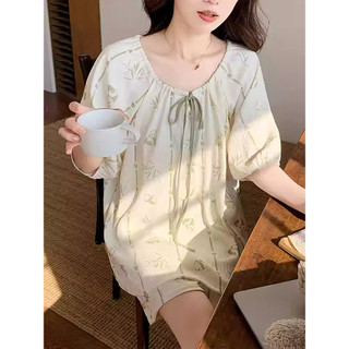 【Bộ đồ ngủ nữ cotton mới】Hè ngắn tay quần short cột dây - Dáng rộng thoải mái, thon gọn