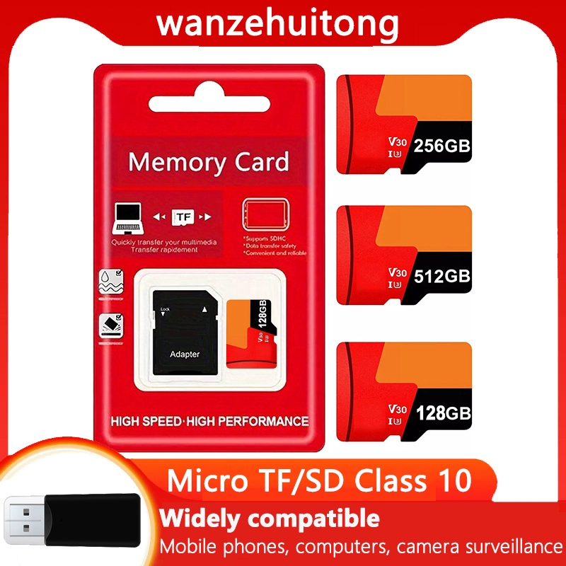 【✅COD] Thẻ nhớ SD thu nhỏ, Tùy chỉnh hỗ trợ, 1TB / 512GB / 256GB / 128GB / 64GB / 32GB Thẻ Flash tốc độ cao loại 10, được trang bị đầu đọc thẻ, Thích hợp cho điện thoại di động, máy tính, máy ảnh, thiết bị giám sát