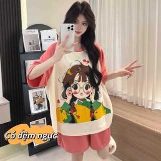 【Học sinh】【Có độn ngực】Bộ đồ ngủ nữ dễ thương mới xuân hè 2026: Áo cổ tròn cotton mát in hình xinh xắn【mặc nhà hay dạo phố đều đẹp】
