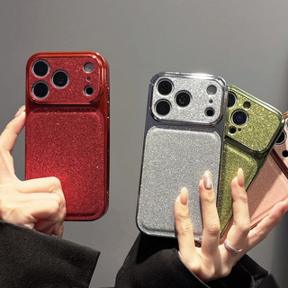 Bảo Vệ Toàn Diện Ống Kính Mạ Bột Lấp Lánh Vỏ Điện Thoại Acrylic Cho iPhone 17Promax 17pro 13 14 15 16 Pro Max Vỏ Di Động Nữ Chống Sốc