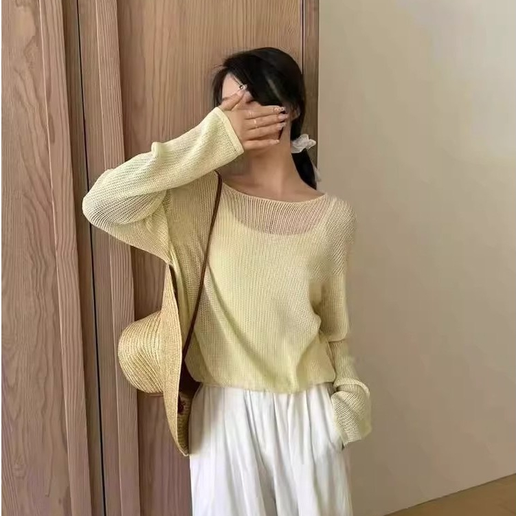 SUXI Áo sơ mi chống nắng nữ mới mùa xuân Đồ dệt kim dài tay màu trơn 260319