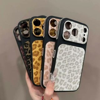 Bảo vệ toàn bộ ống kính Vỏ điện thoại da PU màu hồng da báo cho iPhone 17Promax 17Pro 13 14 15 16 Pro Max 15Plus Vỏ điện thoại di động nữ chống sốc