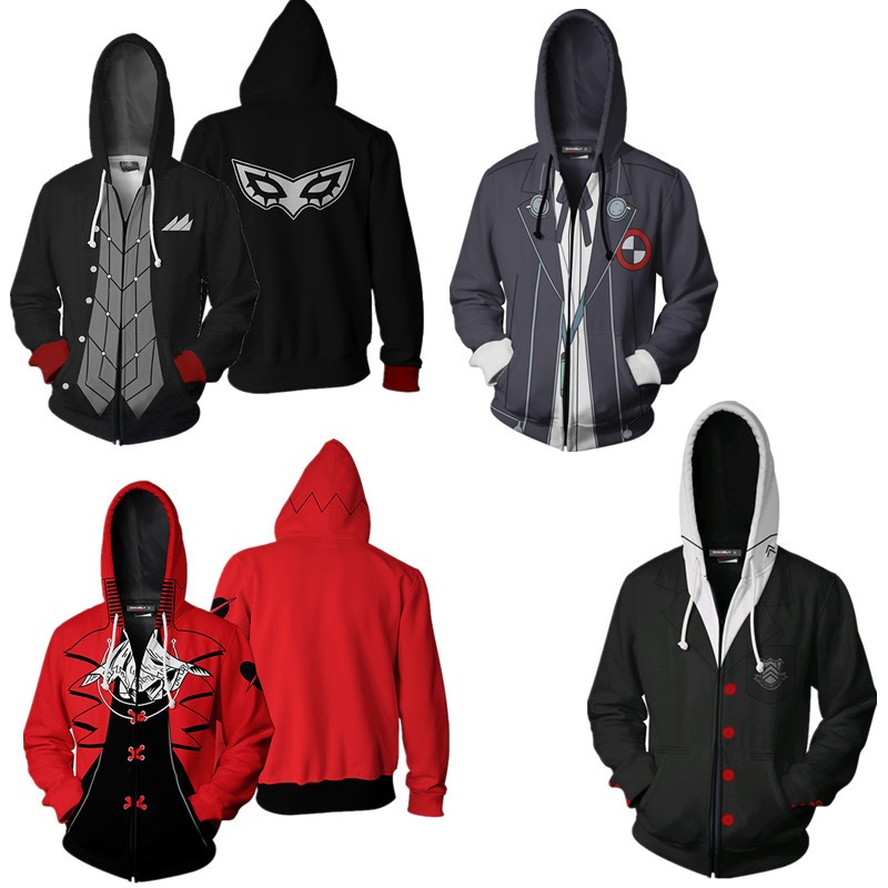 Áo khoác Persona 5 unisex với dây kéo và họa tiết in kỹ thuật số