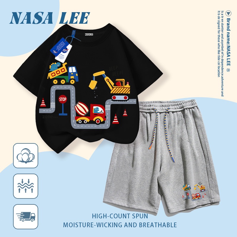 [Giao hàng trong ngày] Áo thun Cotton nguyên chất màu trắng cho trẻ em NASA Áo thun Cotton thoáng khí hoạt hình in hình ô tô 3-16 tuổi bé trai bé gái tay ngắn thông thường