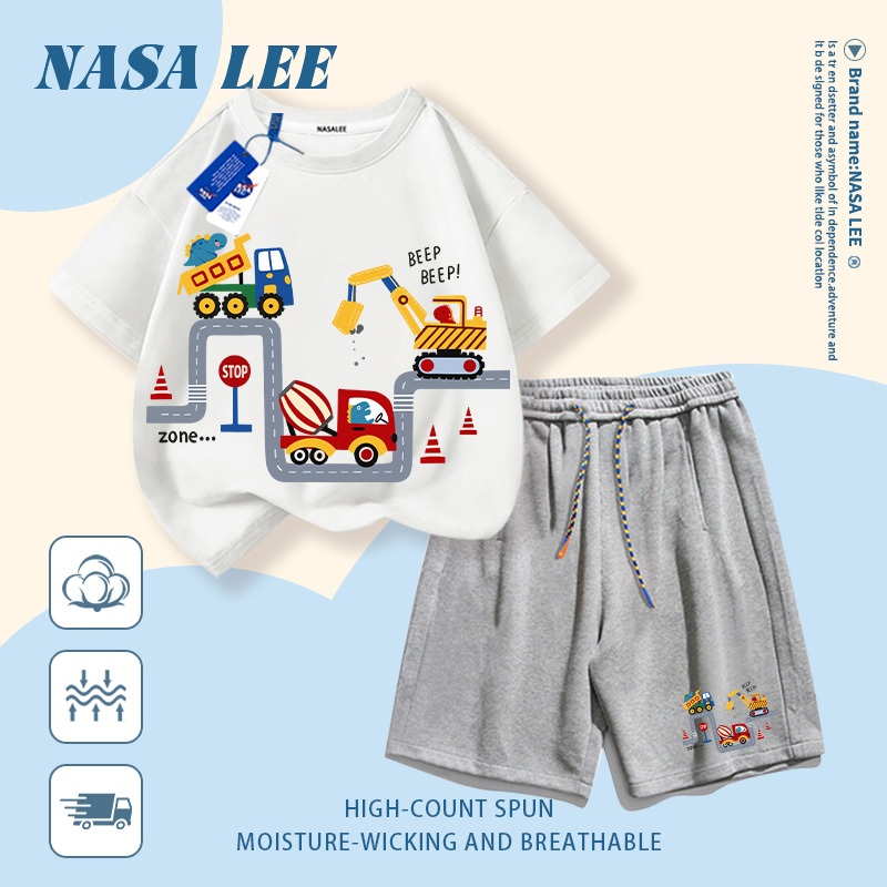 [Giao hàng trong ngày] Áo thun Cotton nguyên chất màu trắng cho trẻ em NASA Áo thun Cotton thoáng khí hoạt hình in hình ô tô 3-16 tuổi bé trai bé gái tay ngắn thông thường
