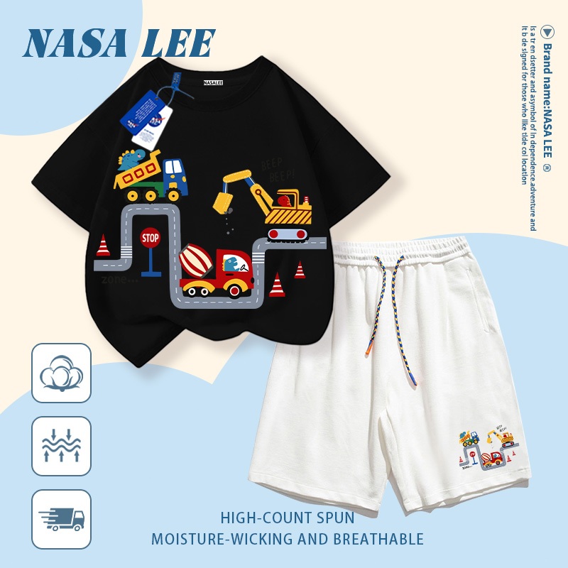 [Giao hàng trong ngày] Áo thun Cotton nguyên chất màu trắng cho trẻ em NASA Áo thun Cotton thoáng khí hoạt hình in hình ô tô 3-16 tuổi bé trai bé gái tay ngắn thông thường