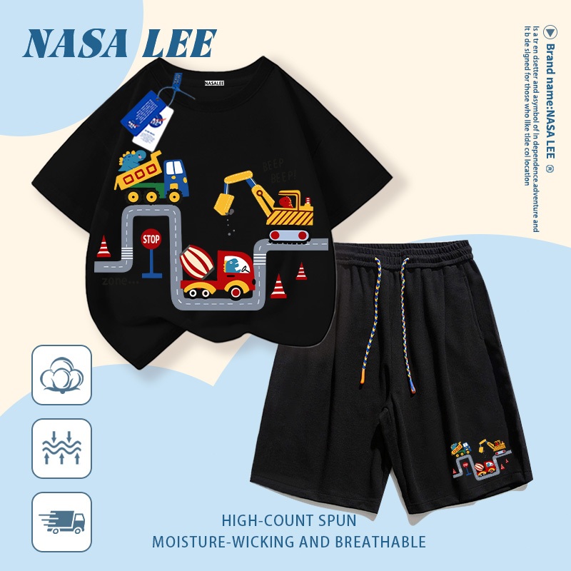 [Giao hàng trong ngày] Áo thun Cotton nguyên chất màu trắng cho trẻ em NASA Áo thun Cotton thoáng khí hoạt hình in hình ô tô 3-16 tuổi bé trai bé gái tay ngắn thông thường