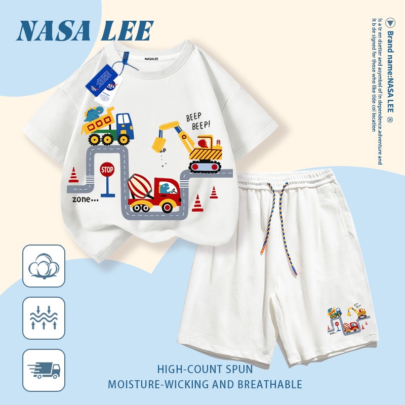 [Giao hàng trong ngày] Áo thun Cotton nguyên chất màu trắng cho trẻ em NASA Áo thun Cotton thoáng khí hoạt hình in hình ô tô 3-16 tuổi bé trai bé gái tay ngắn thông thường