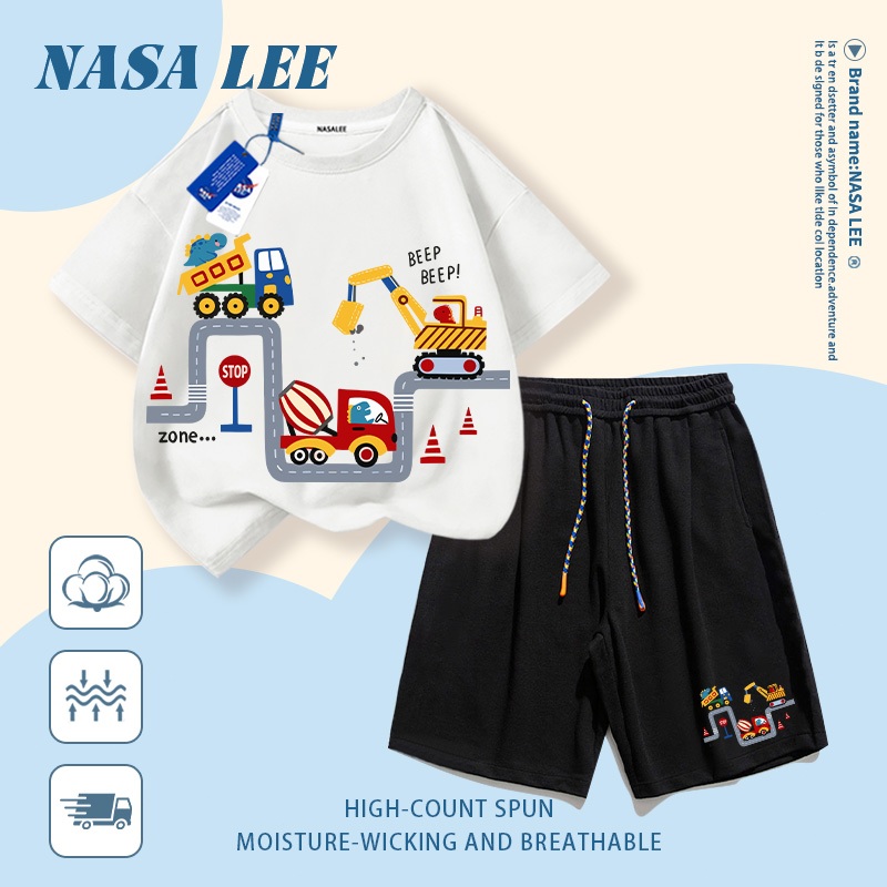 [Giao hàng trong ngày] Áo thun Cotton nguyên chất màu trắng cho trẻ em NASA Áo thun Cotton thoáng khí hoạt hình in hình ô tô 3-16 tuổi bé trai bé gái tay ngắn thông thường